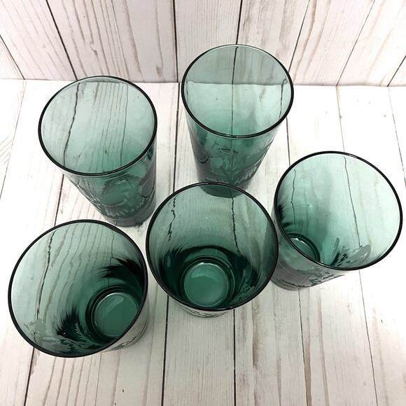 Robert Vavra Vintage Signed Frosted Etched Equestrian Green Glass Tumblers Set 5 - Picture 9 of 12